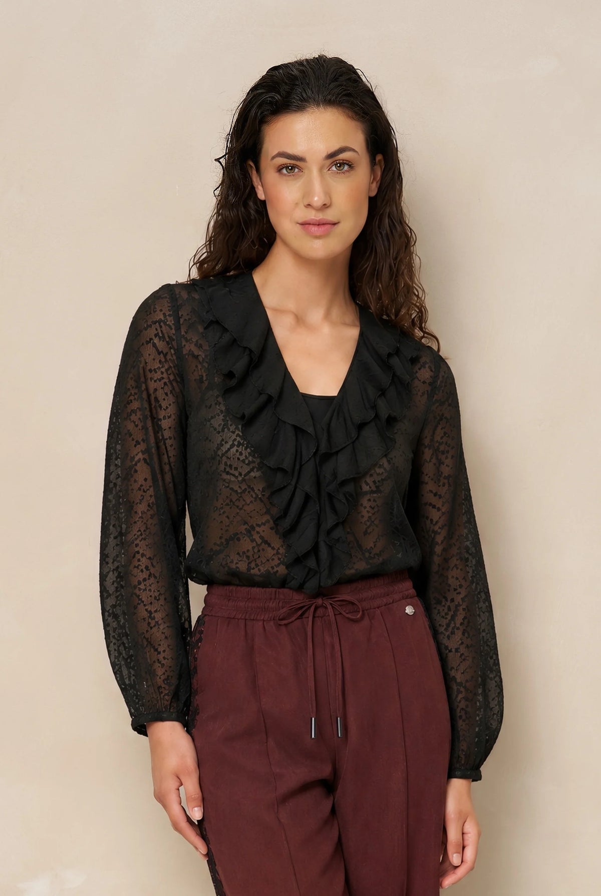 lofty manner Bluse Kio - Boho Ruffle | Black