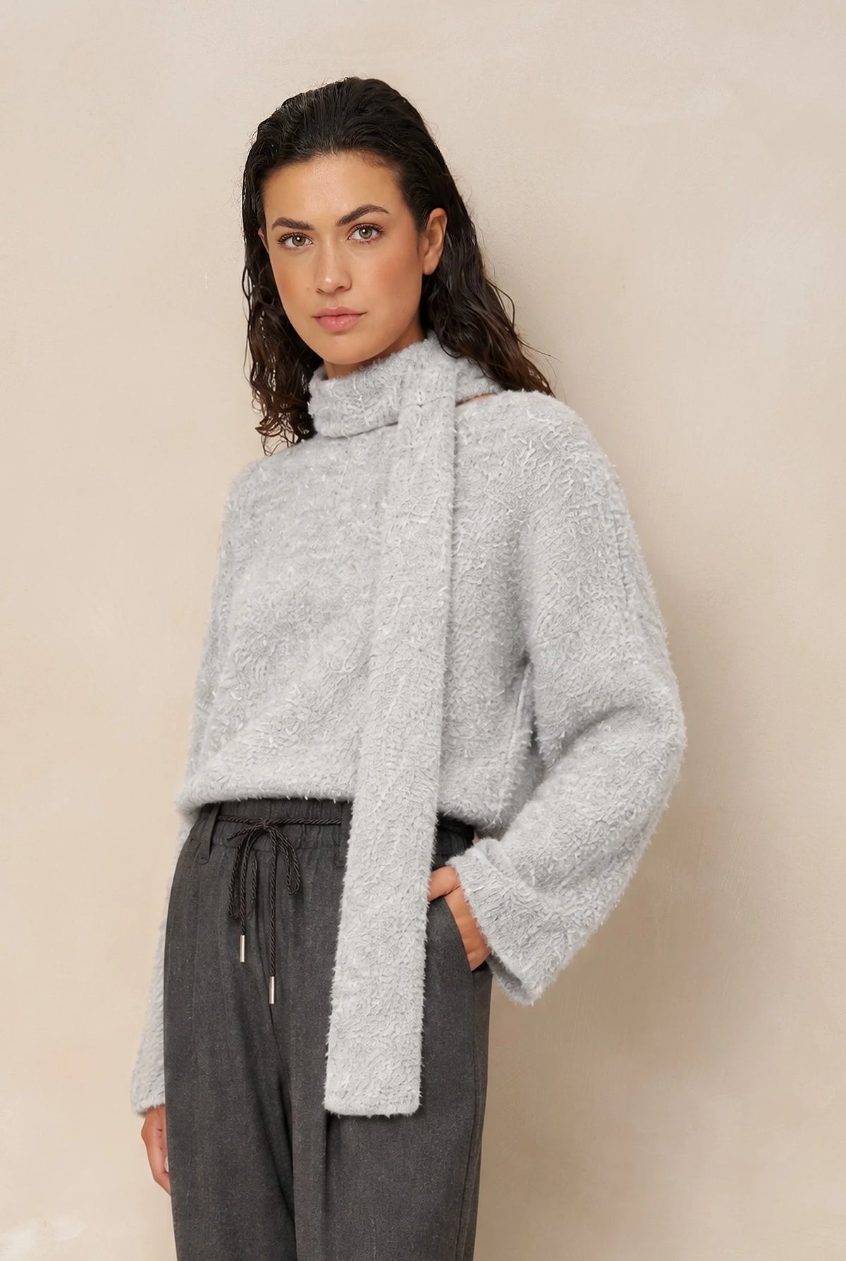 lofty manner Jumper Kira - Relaxed Knit | Light Grey Melange