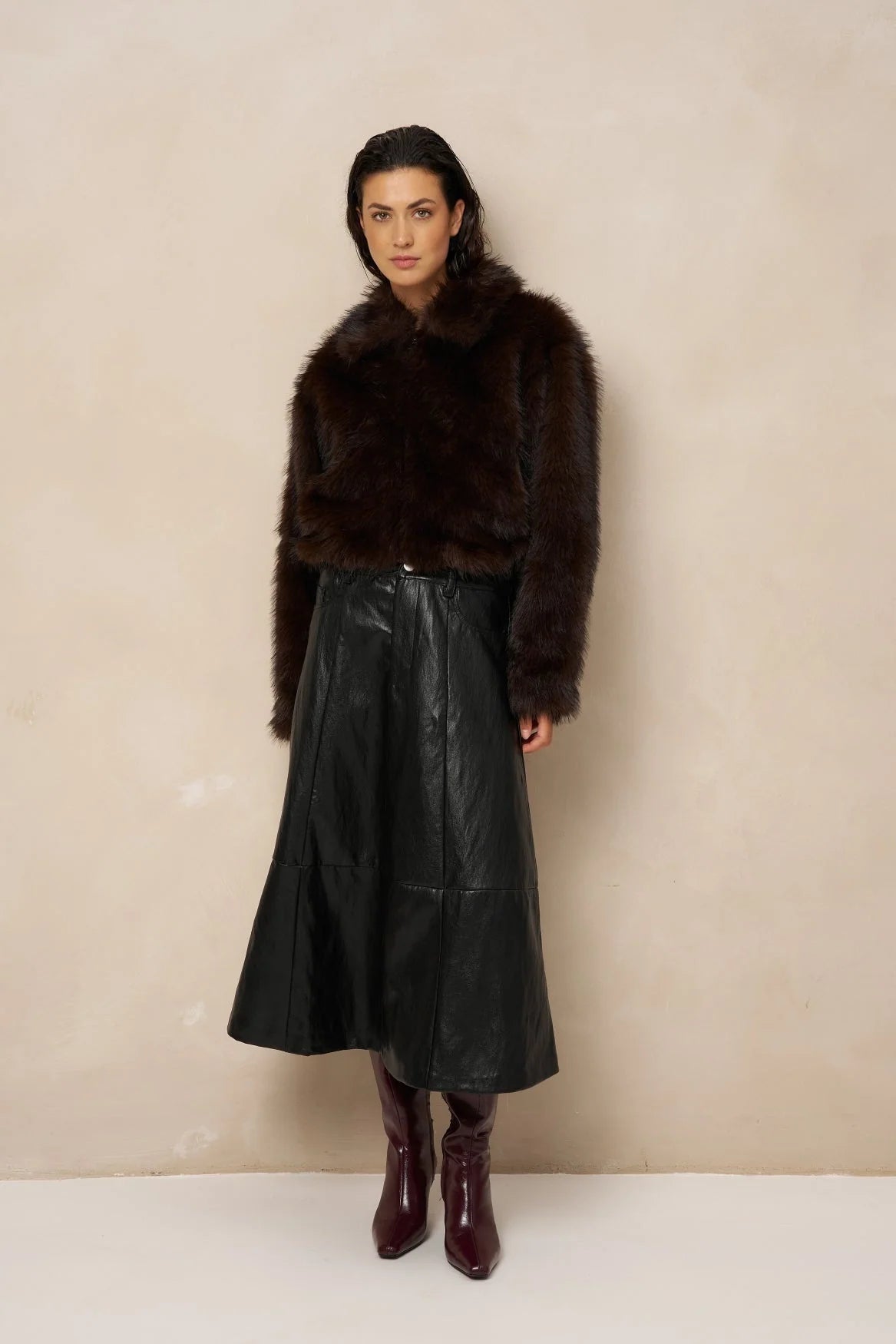 lofty manner Skirt Keno - Midi Vegan Leather | Black