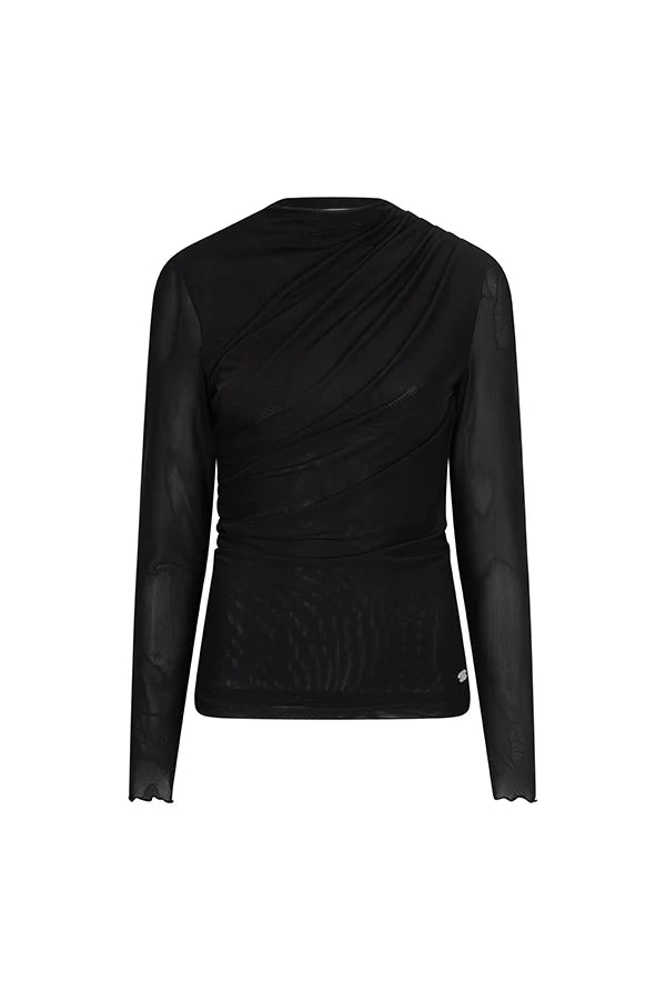 lofty manner Top Jolien - Draped Mesh | Black